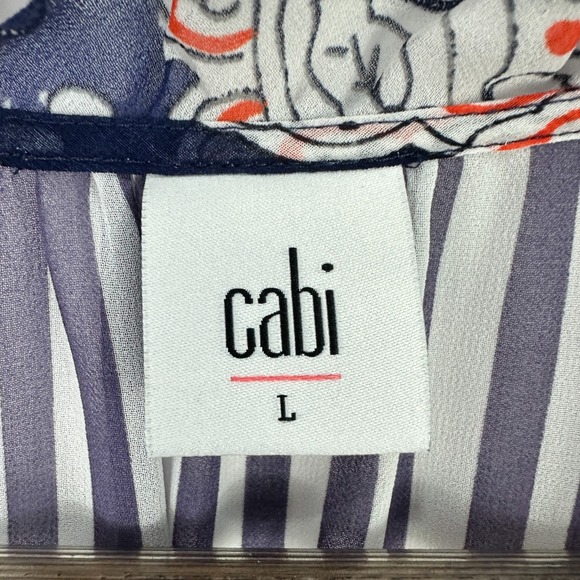 Cabi Top L Navy Paisley Stripe Sheer Boho Preppy Coastal Grandma Indie Chic - Picture 2 of 6
